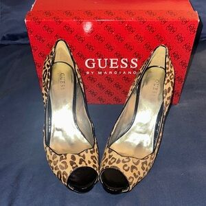 Guess Animal Print Peep Toe Heels